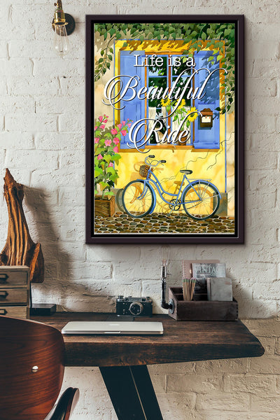 Life Is A Beautiful Ride Cycling Poster Framed Matte Canvas