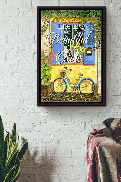 Life Is A Beautiful Ride Cycling Poster Framed Matte Canvas