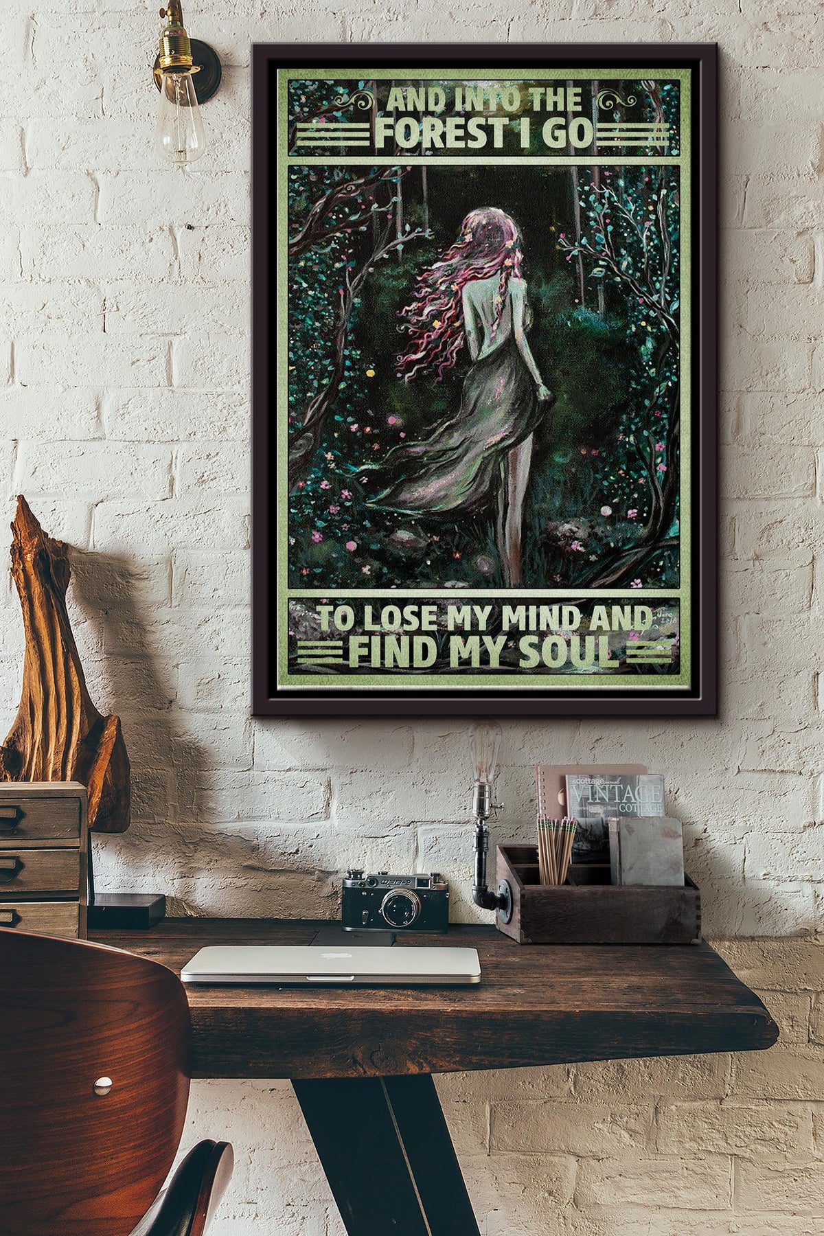 Into Forest I Go To Lose My Mind And Find My Soul Vintage Poster - Decor Wall Art - Gift For Girl Hippie Traveling Lover Forest Lover Nature Lover Framed Matte Canvas Framed Prints, Canvas