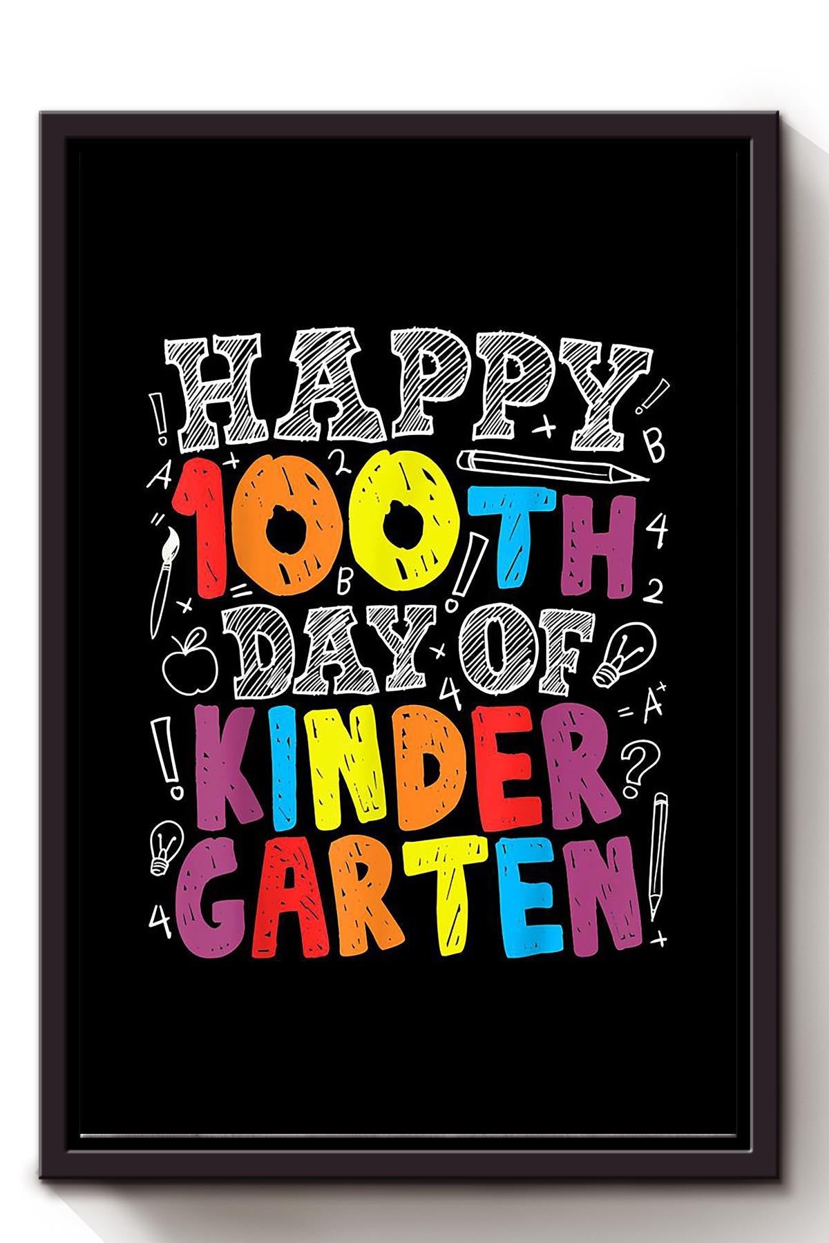 100 Th Day Of School Teacher Boys Girls 100 Days Ki Framed Matte Canvas