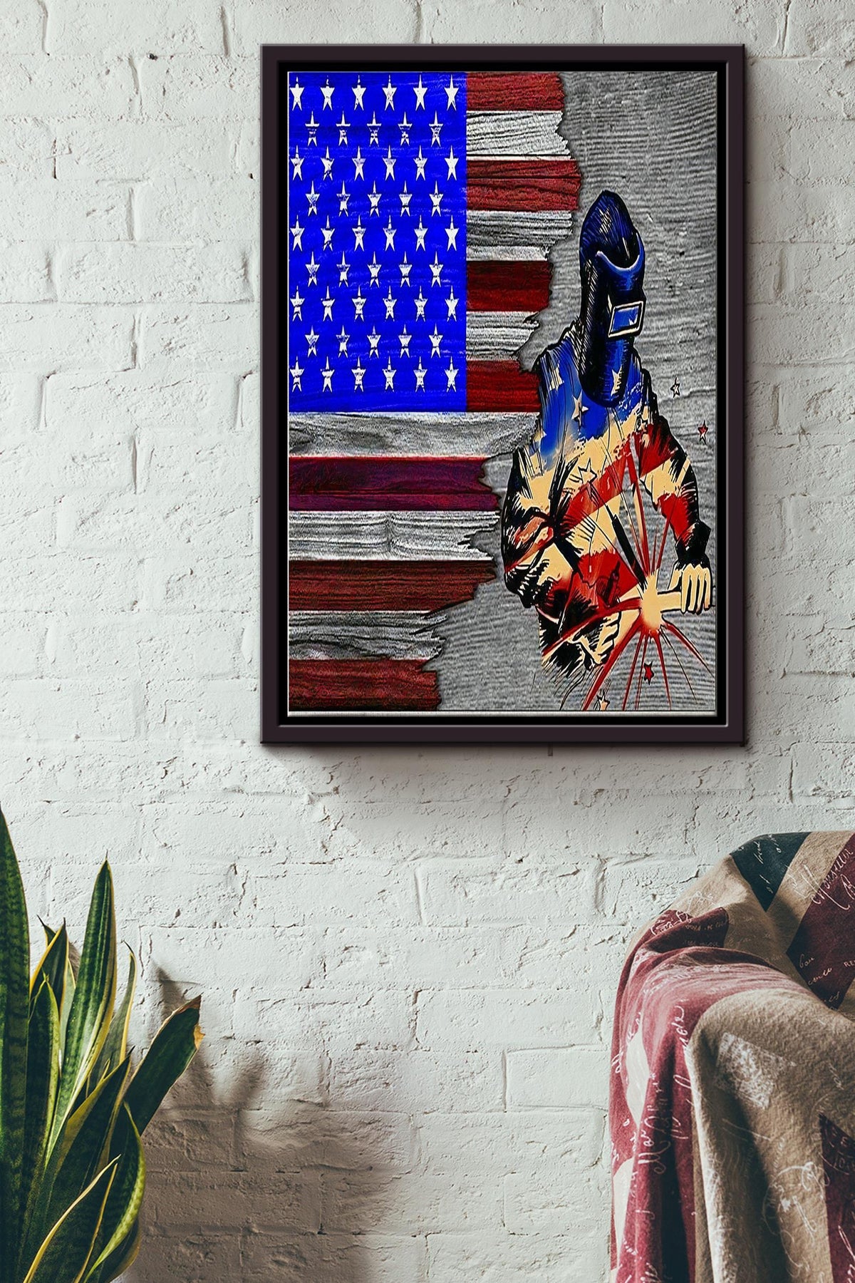 American Welder Poster - Welder Wall Art - Gift For American Welder Father Dad Fathers Day Framed Matte Canvas Framed Prints, Canvas