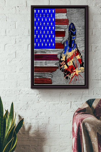 American Welder Poster - Welder Wall Art - Gift For American Welder Father Dad Fathers Day Framed Matte Canvas Framed Prints, Canvas