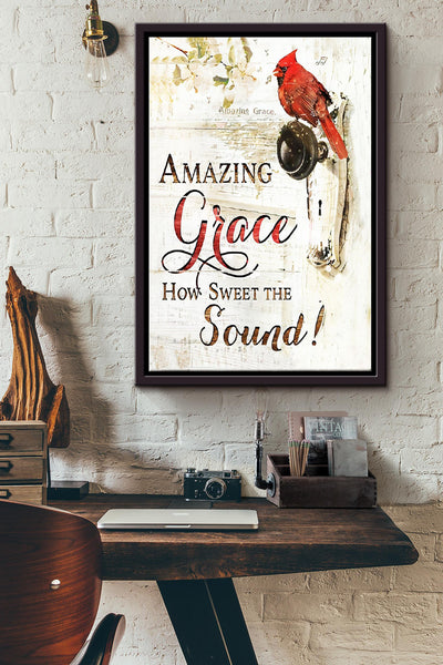 Amazing Grace How Sweet Sound Poster - Animals Wall Art - Gift For Bird Lovers Red-Whiskered Bulbul Fans Farmhouse Sign Livingroom Decor Framed Matte Canvas Framed Prints, Canvas