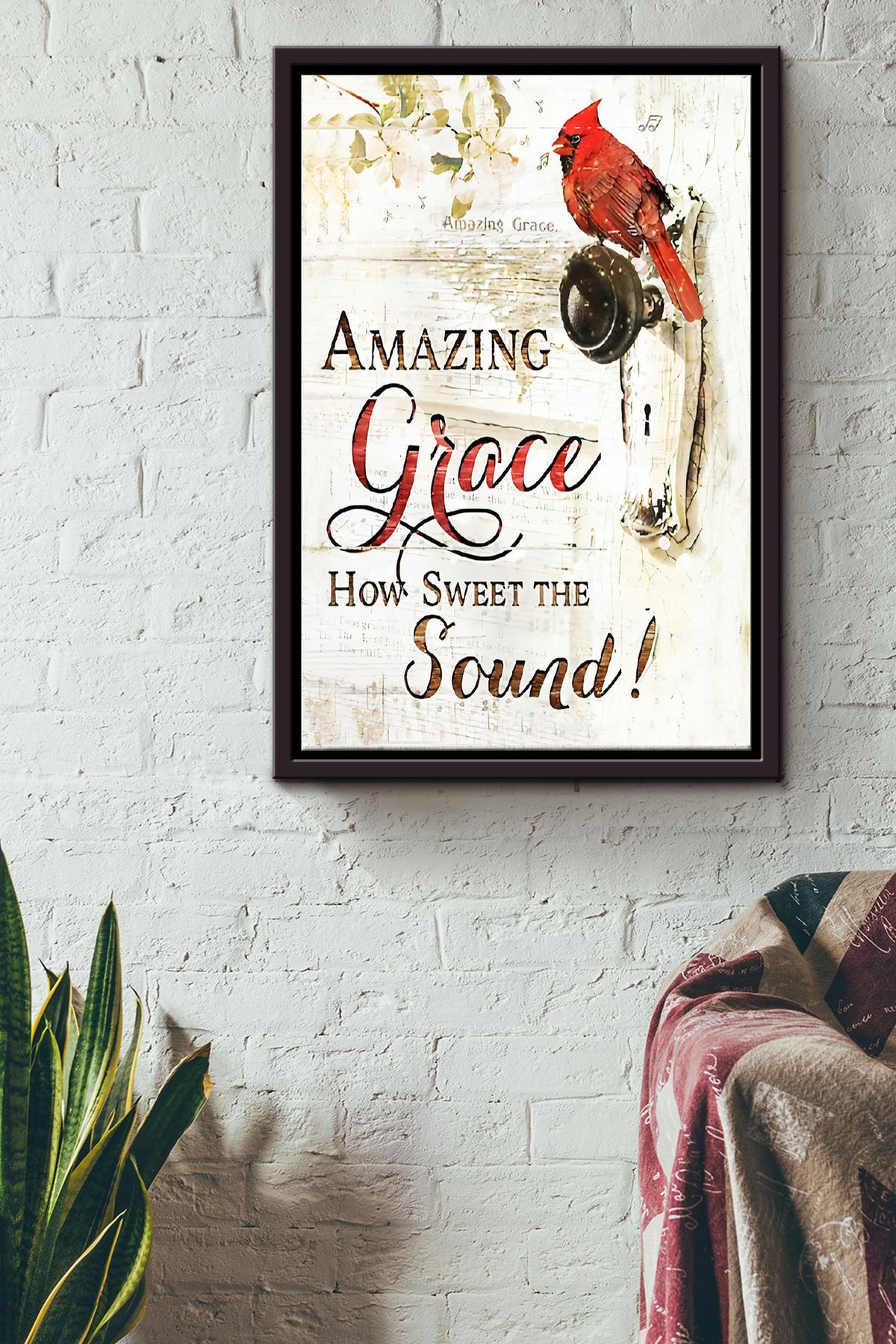 Amazing Grace How Sweet Sound Poster - Animals Wall Art - Gift For Bird Lovers Red-Whiskered Bulbul Fans Farmhouse Sign Livingroom Decor Framed Matte Canvas Framed Prints, Canvas