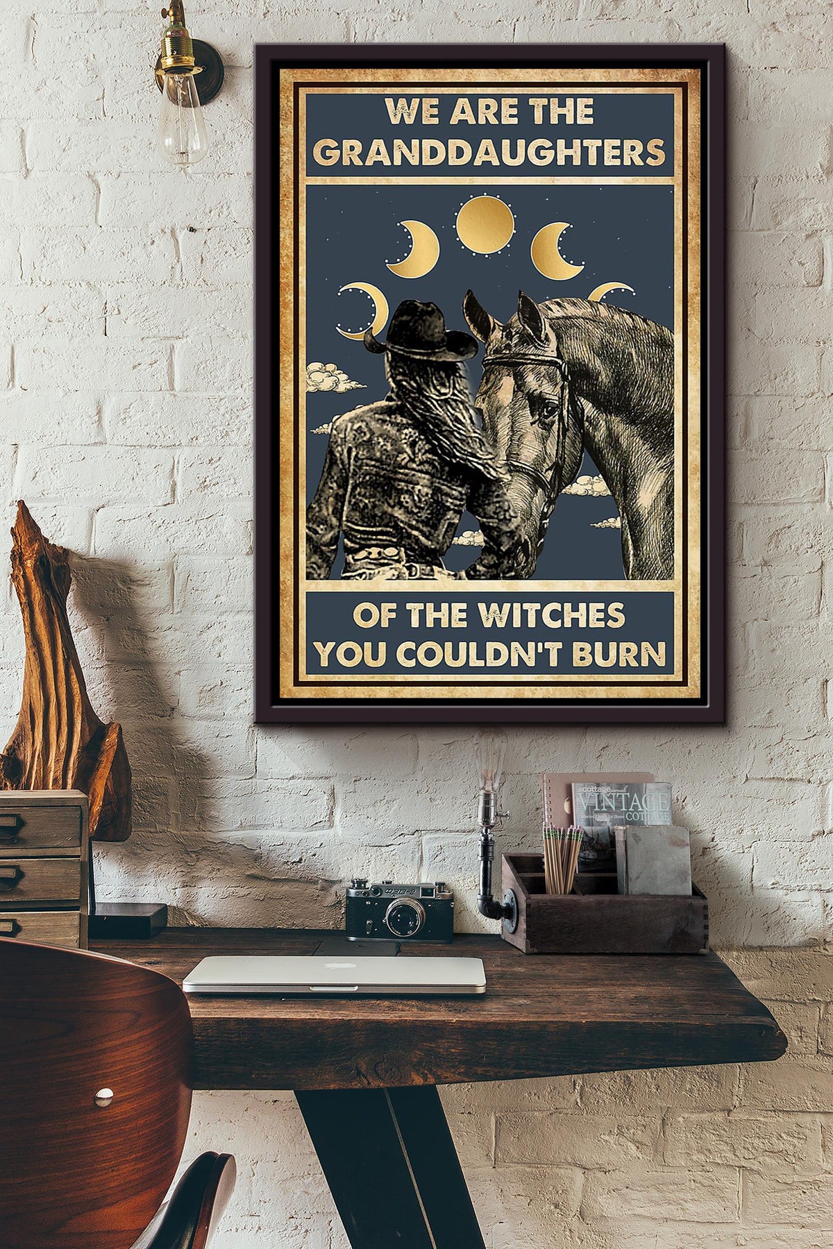 Granddaughter Of Witches Cowgirl Halloween Wall Decor Gift For Pumpkin Carving Ideas Halloween Decorations Haunted Houses Framed Canvas