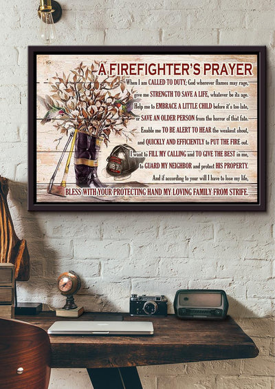 Firefighter's Prayer Motivation Quote Wall Art Gift For Fireman Fire Dept Decor Framed Prints, Canvas