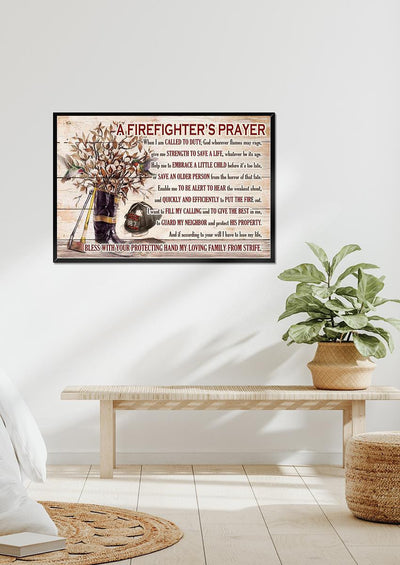 Firefighter's Prayer Motivation Quote Wall Art Gift For Fireman Fire Dept Decor Framed Prints, Canvas
