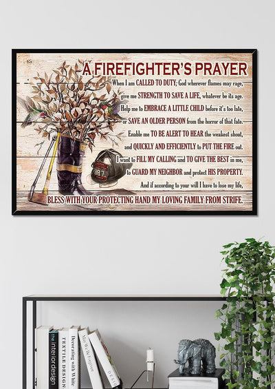 Firefighter's Prayer Motivation Quote Wall Art Gift For Fireman Fire Dept Decor Framed Prints, Canvas