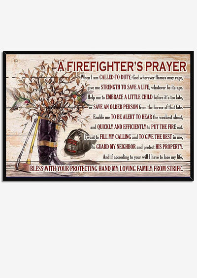 Firefighter's Prayer Motivation Quote Wall Art Gift For Fireman Fire Dept Decor Framed Prints, Canvas