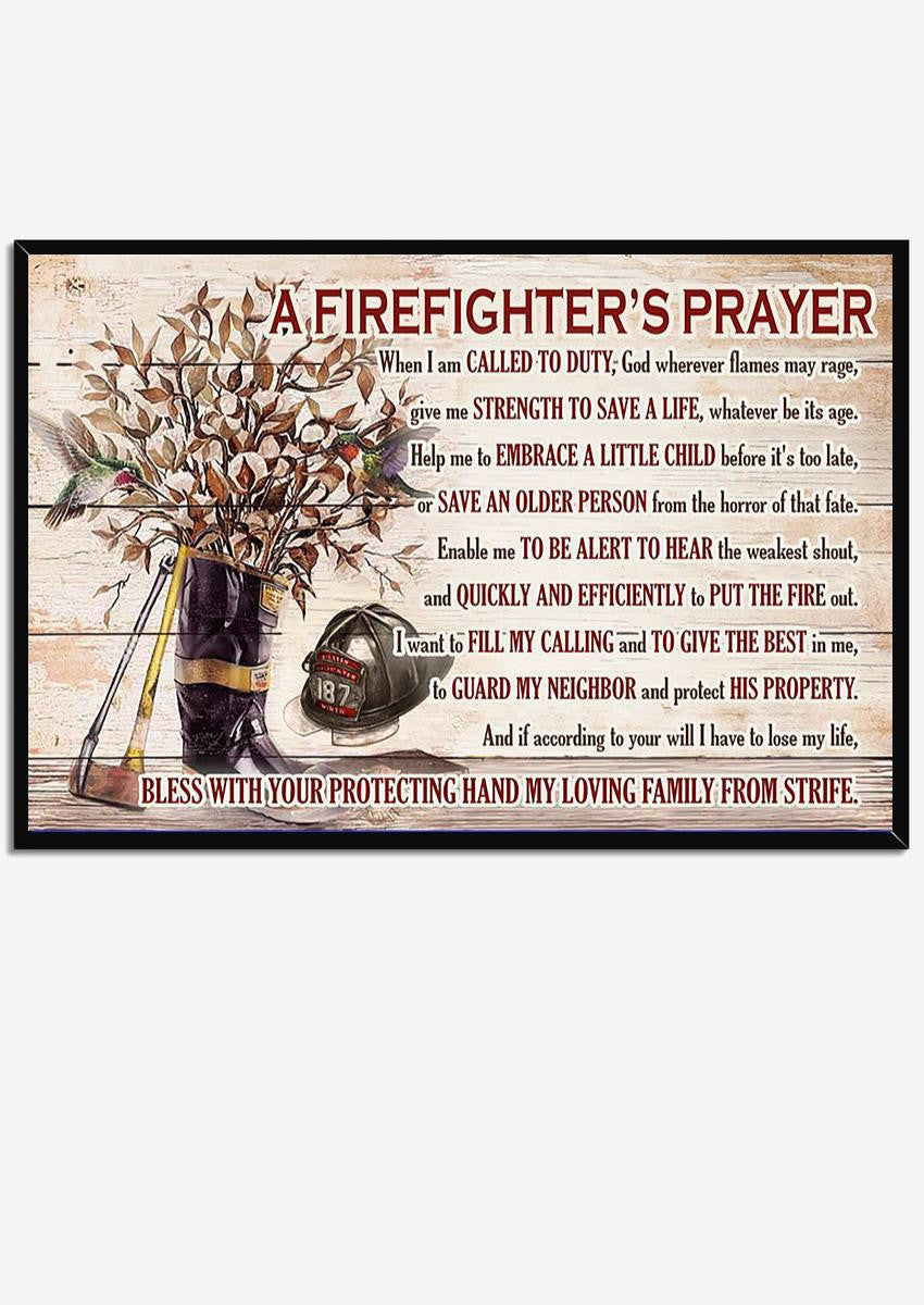 Firefighter's Prayer Motivation Quote Wall Art Gift For Fireman Fire Dept Decor Framed Prints, Canvas