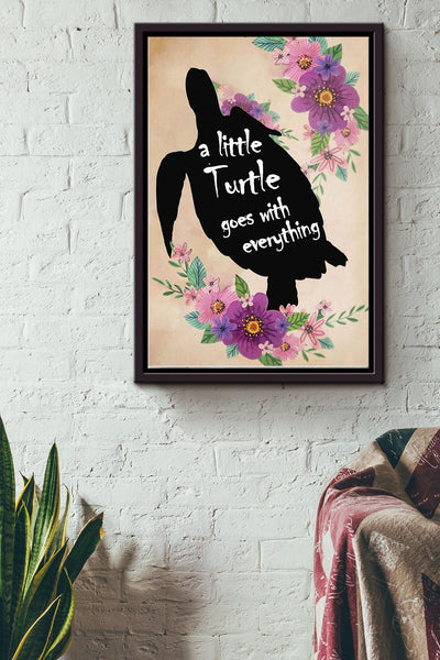 A Little Turtle Goes With Everything Turtle And Flower Poster Framed Matte Canvas