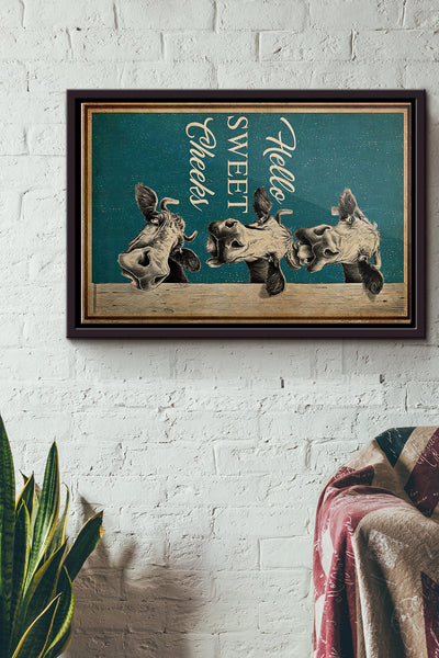 Cow Hello Sweet Cheeksr Poster n Framed Matte Canvas