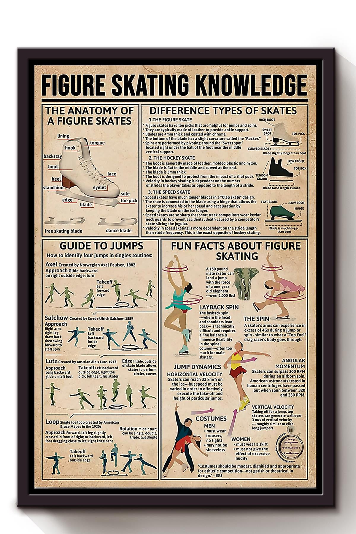 Figure Skating Knowledge Wall Art Gift For Figure Skater Skating Rink Decor Framed Matte Canvas Framed Prints, Canvas