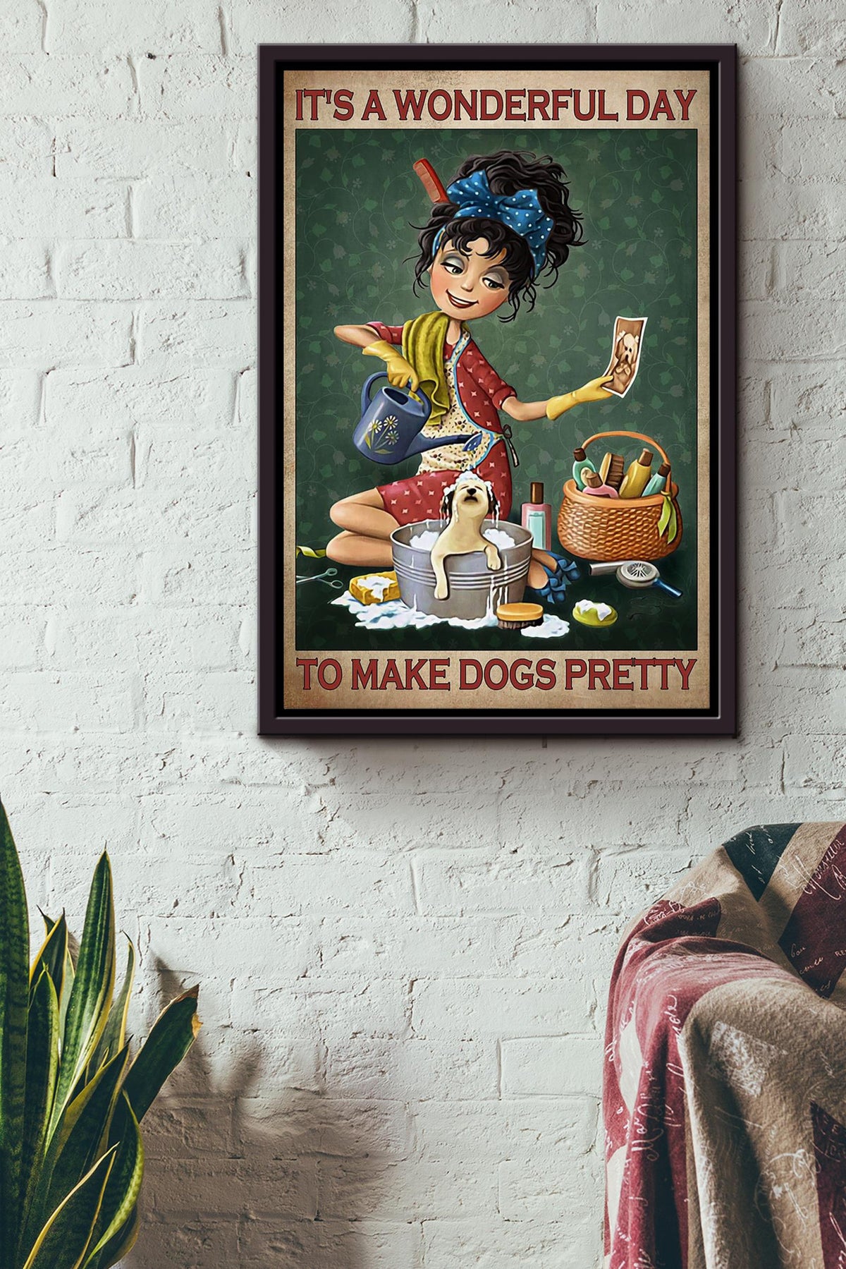It's A Wonderful Day To Make Dogs Pretty Gift For Puppy Lover Dog Groomer Veterinarian Framed Canvas
