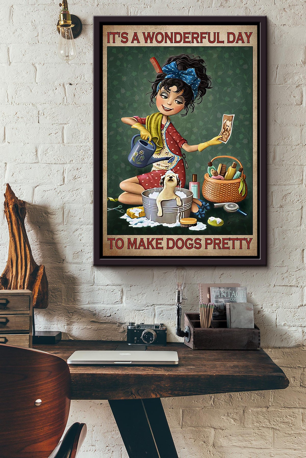 It's A Wonderful Day To Make Dogs Pretty Gift For Puppy Lover Dog Groomer Veterinarian Framed Canvas