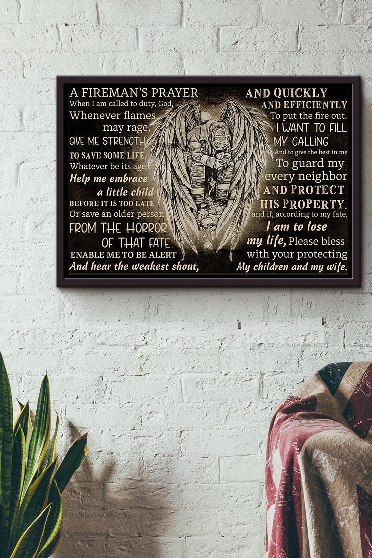 Firefighter Angel Blessing A Firemans Prayer Poster n Framed Matte Canvas