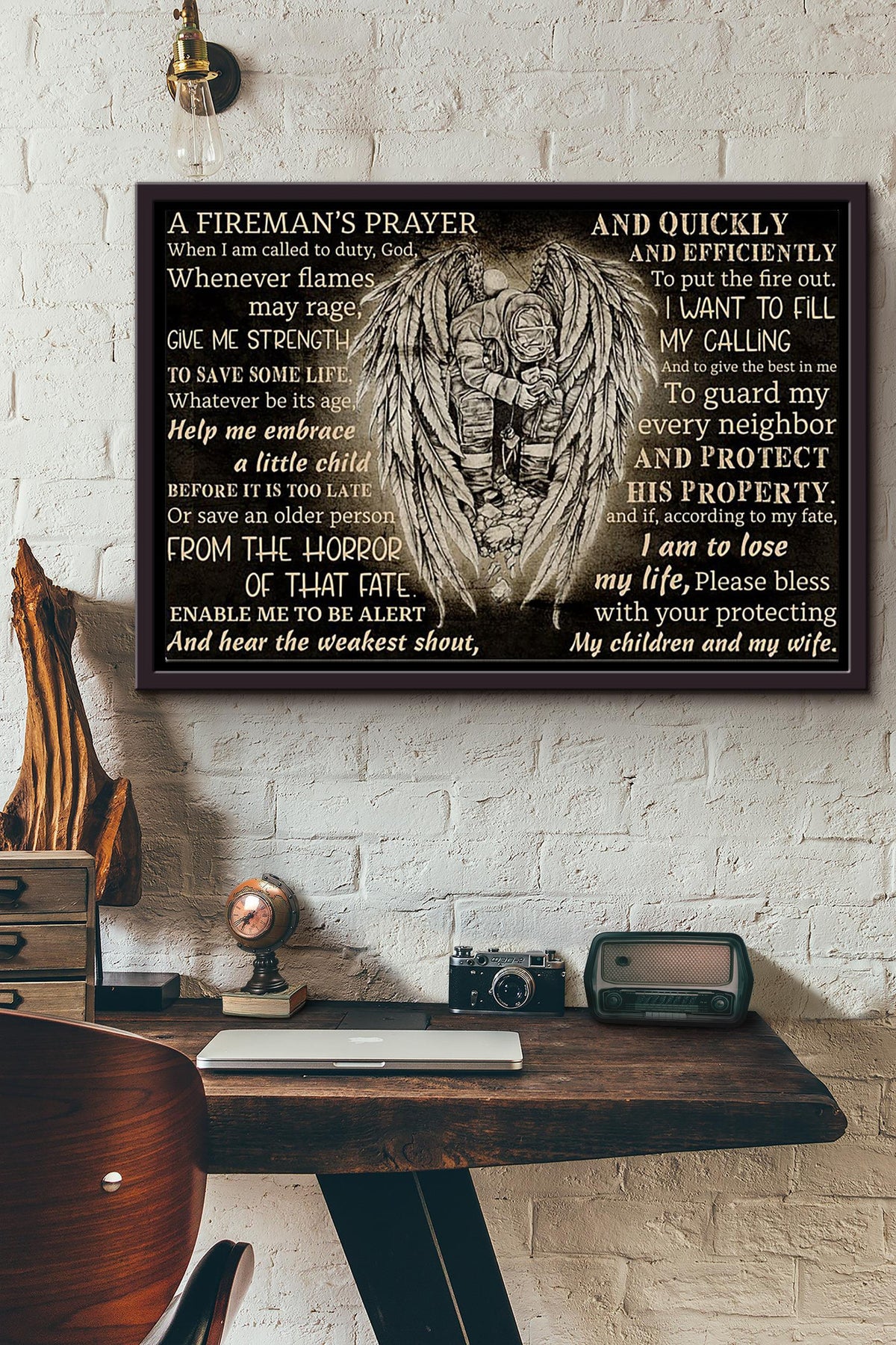 Firefighter Angel Blessing A Firemans Prayer Poster n Framed Matte Canvas