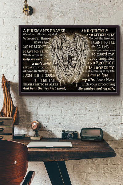 Firefighter Angel Blessing A Firemans Prayer Poster n Framed Matte Canvas