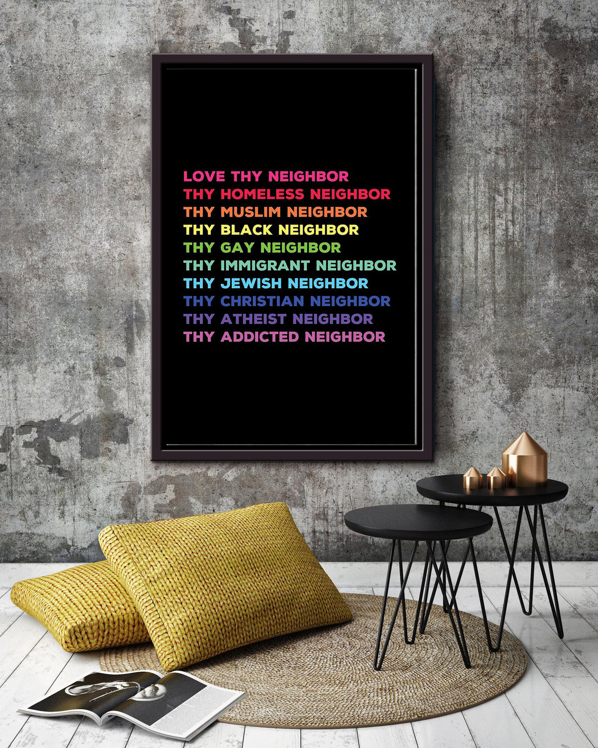 Love Thy Neighbor Equality Wall Art For Home Kids room Decor Framed Matte Canvas Framed Prints, Canvas