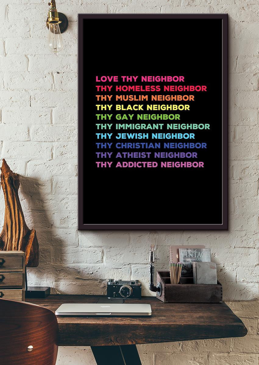 Love Thy Neighbor Equality Wall Art For Home Kids room Decor Framed Matte Canvas Framed Prints, Canvas