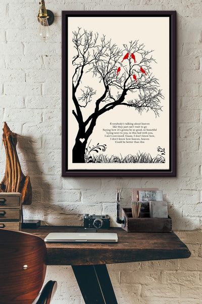 Kane Brown Heaven Lyric Winter Tree Birds Poster Framed Matte Canvas