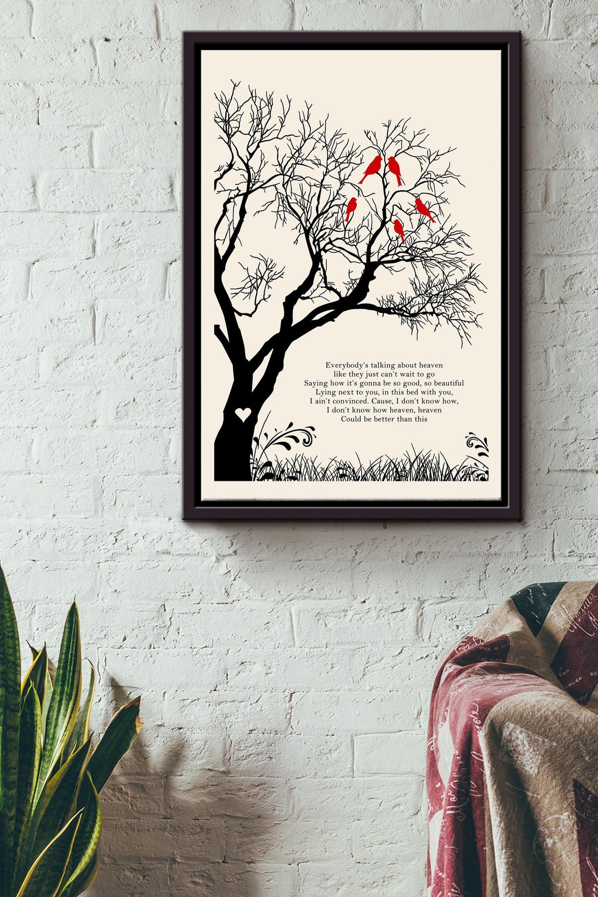 Kane Brown Heaven Lyric Winter Tree Birds Poster Framed Matte Canvas