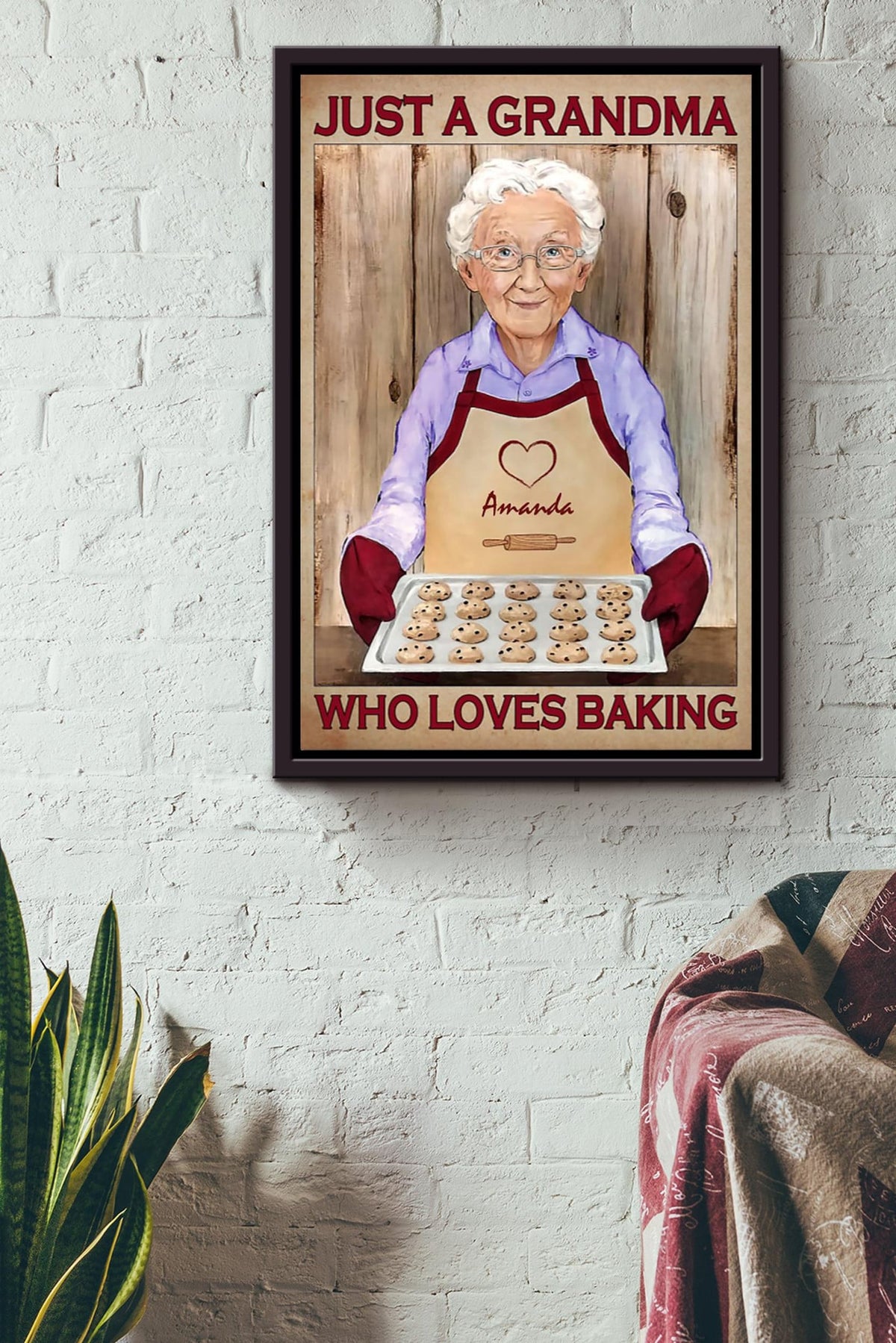 Just A Grandma Who Loves Baking Funny Cute Poster Baker Cooking Gifts Chefs Cook Bake Cupcakes Pastry Bread Pies Cookies Framed Canvas