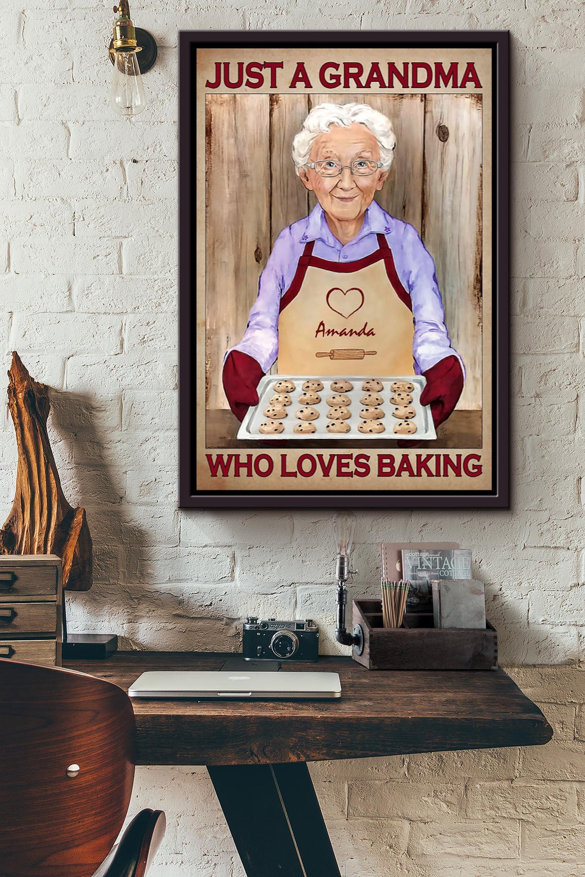 Just A Grandma Who Loves Baking Funny Cute Poster Baker Cooking Gifts Chefs Cook Bake Cupcakes Pastry Bread Pies Cookies Framed Canvas