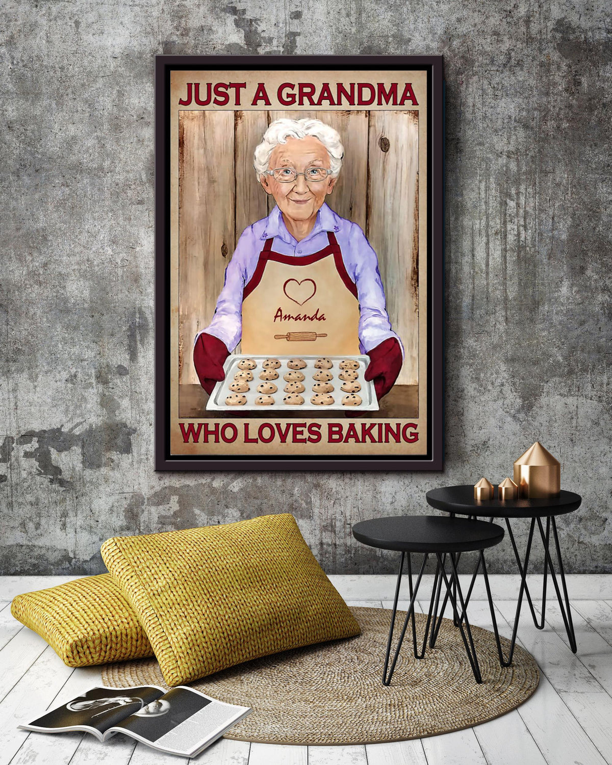 Just A Grandma Who Loves Baking Funny Cute Poster Baker Cooking Gifts Chefs Cook Bake Cupcakes Pastry Bread Pies Cookies Framed Canvas