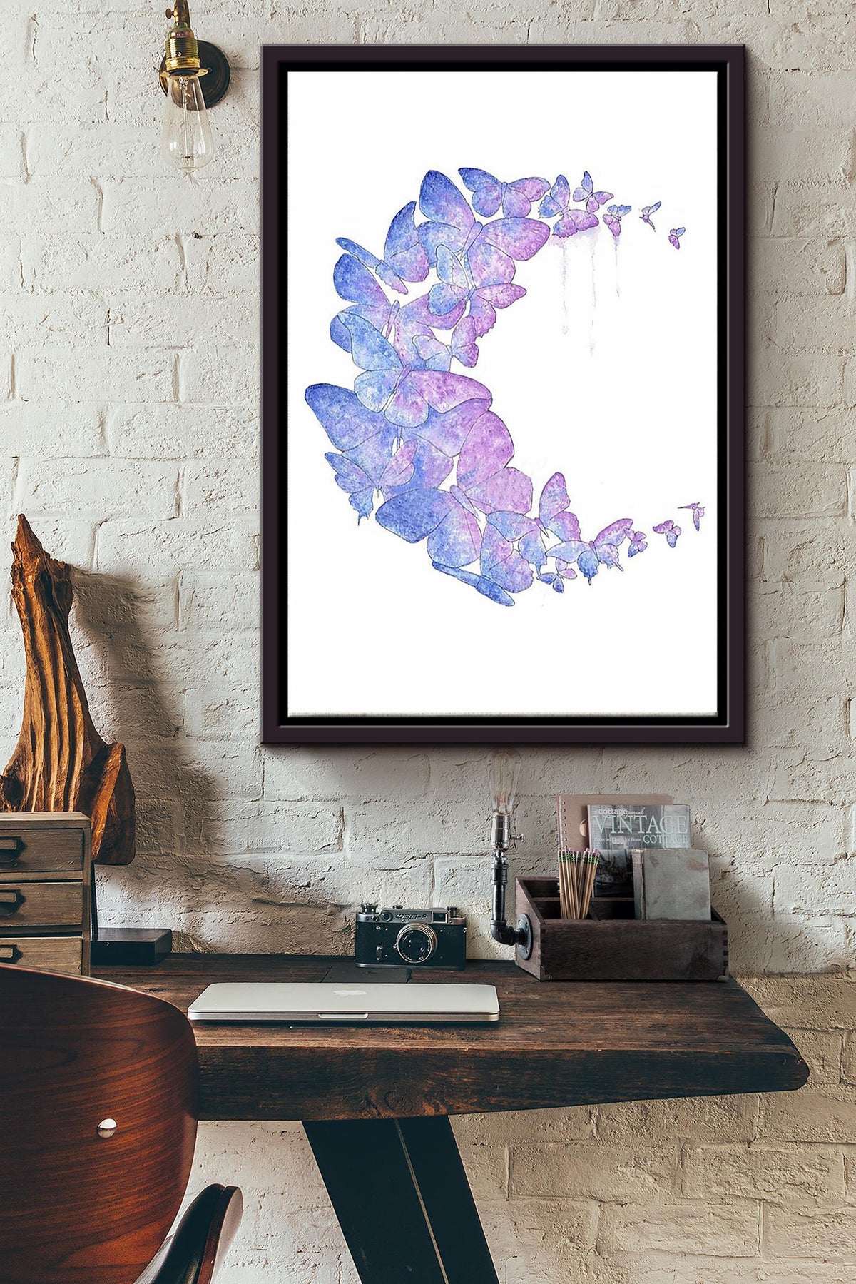 Butterfly Moon Pastel Color Poster Framed Matte Canvas