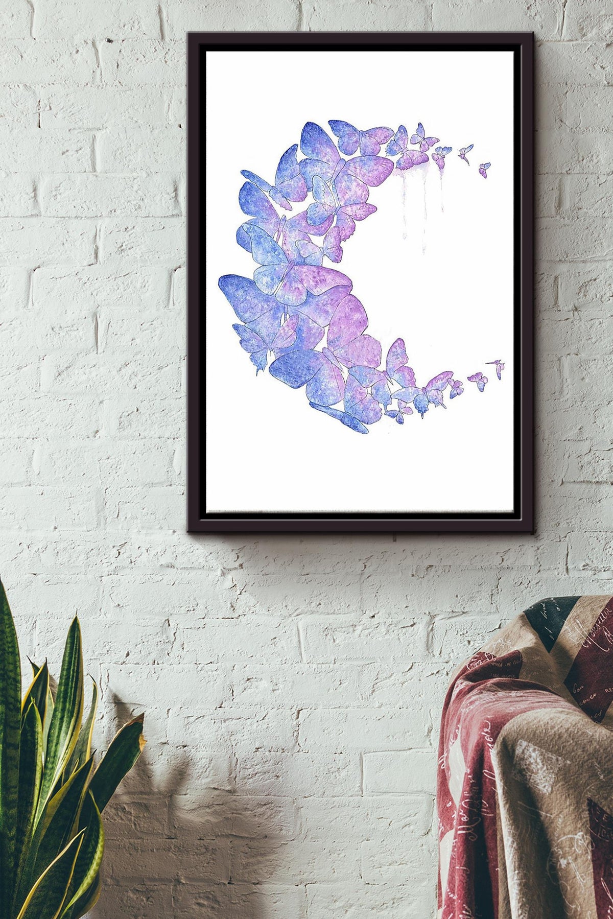 Butterfly Moon Pastel Color Poster Framed Matte Canvas