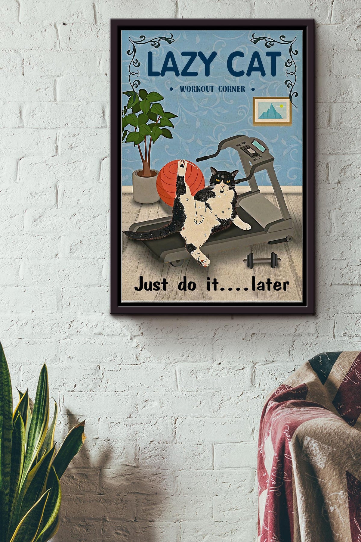 Lazy Cat Workout Cat Lover Print Canvas Wall Art Poster Anniversary Birthday Christmas Housewarming Gift Home Framed Matte Canvas Framed Prints, Canvas