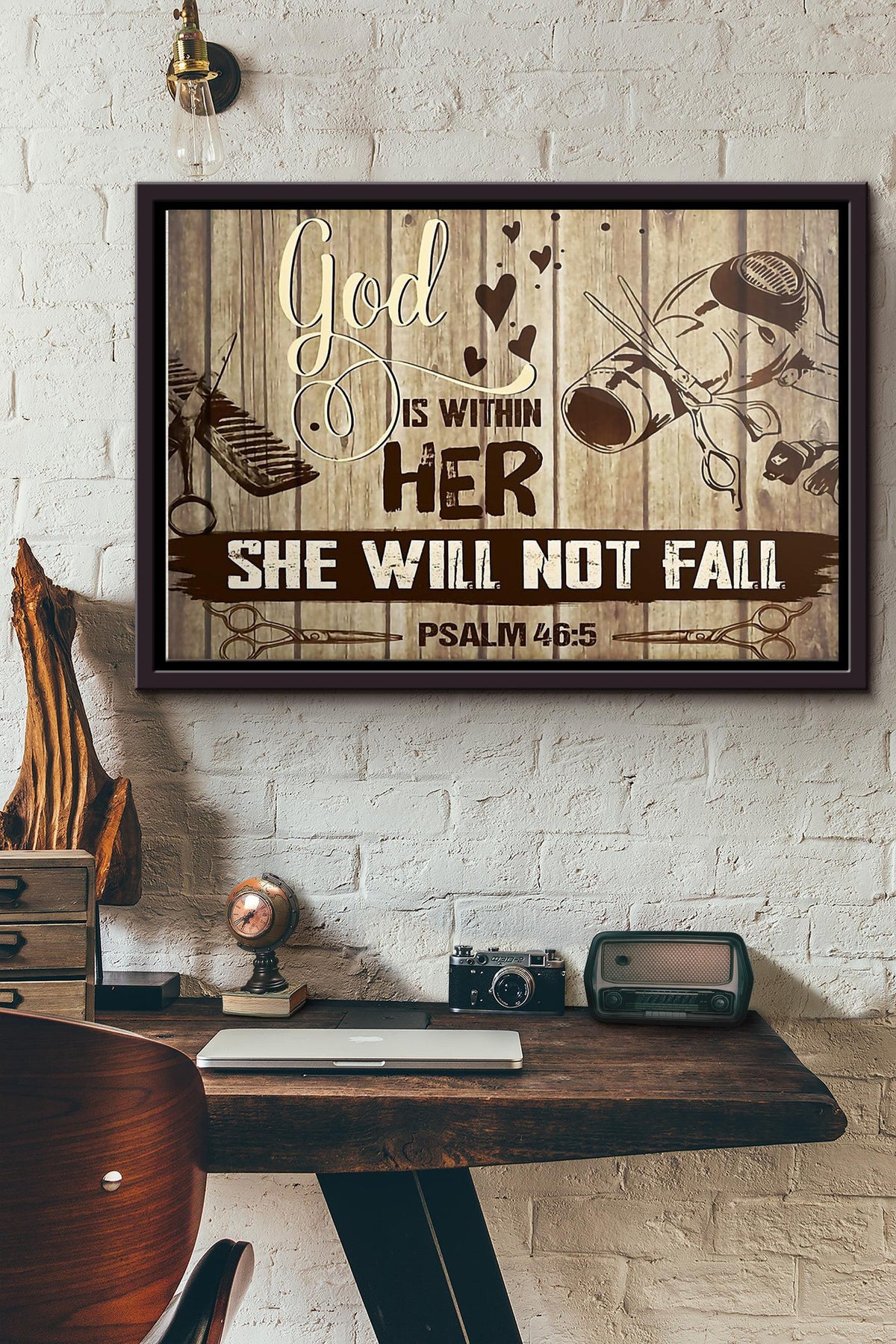 Hairstylist God Is Within Her She Will Not Fall Poster n Framed Matte Canvas