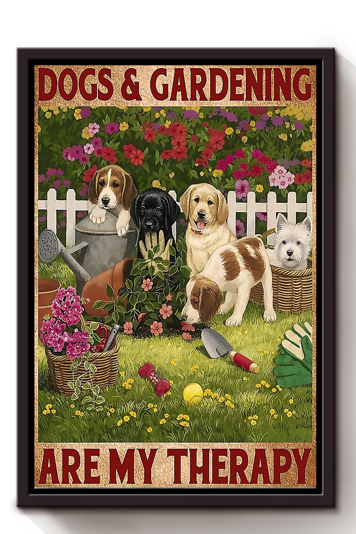 Dogs And Gardening Are My Therapy Inspiration Wall Art Gift For Garden Lover Dog Lover Framed Matte Canvas Framed Prints, Canvas