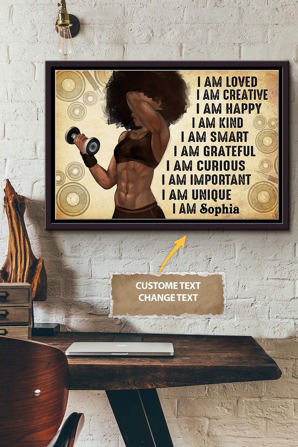 Fitness Quotes Personalized Poster - Women Wall Art - Gift For African Woman Home Decor Gymer Framed Matte Canvas Framed Prints, Canvas