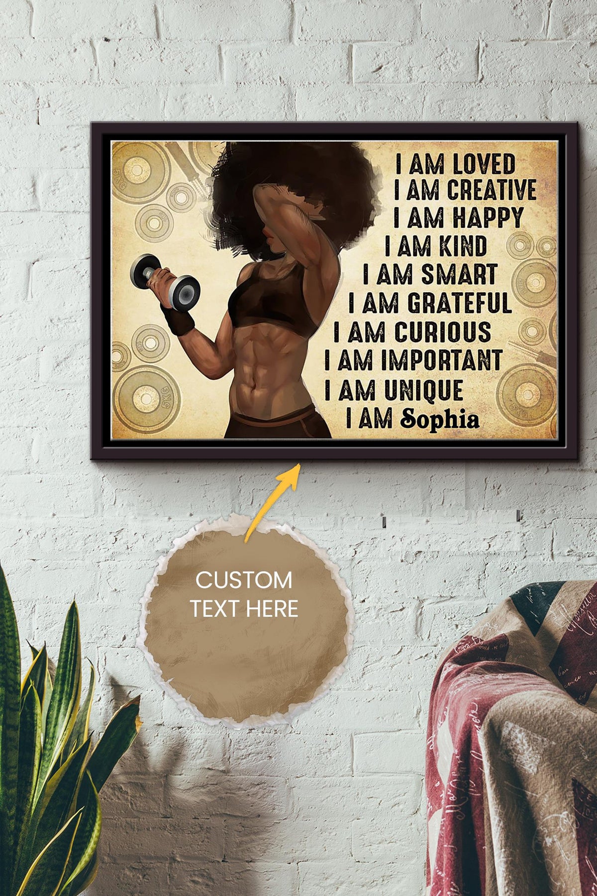Fitness Quotes Personalized Poster - Women Wall Art - Gift For African Woman Home Decor Gymer Framed Matte Canvas Framed Prints, Canvas