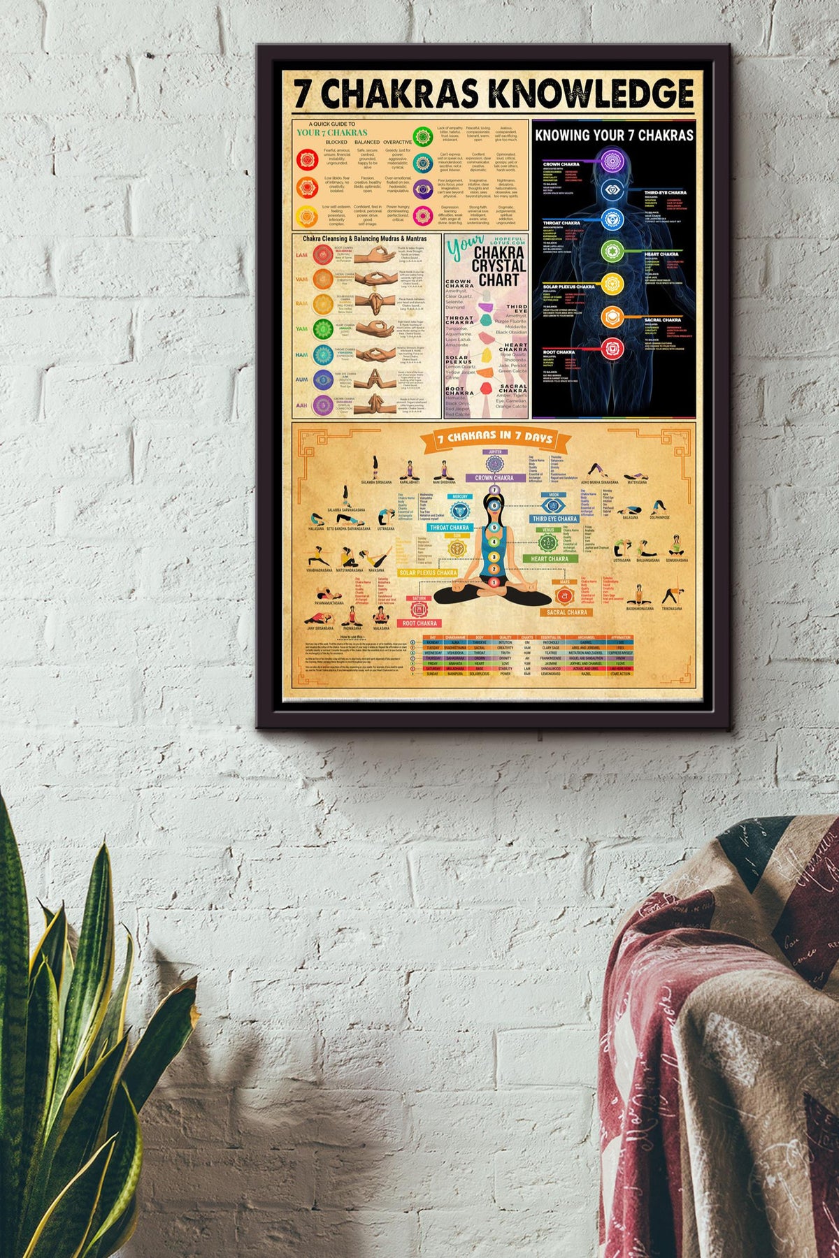 Chakra Knowledge Basic Information Poster - Yoga Knowledge Wall Art - Gift For Meditation Lover Yoga Lover Fitness Lover Framed Matte Canvas Framed Prints, Canvas