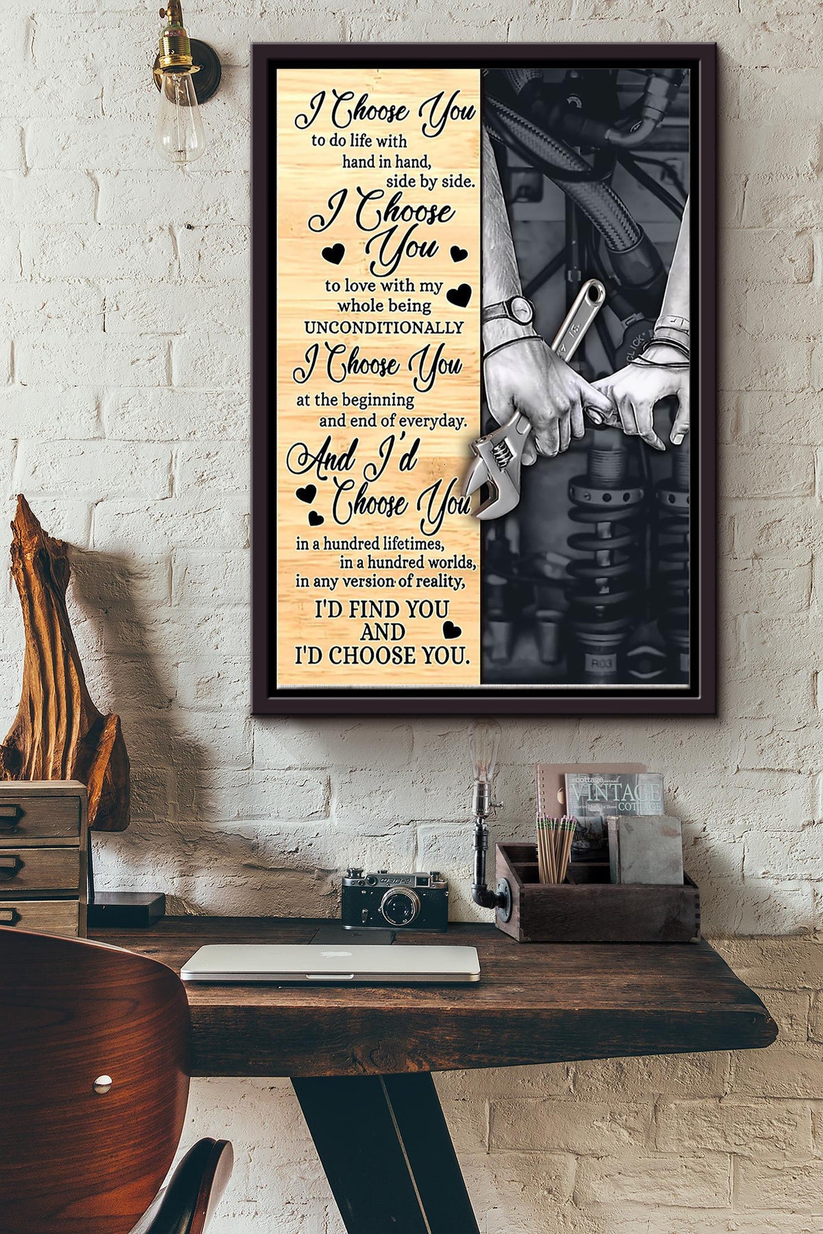 Mechanic Couple I Choose You Vow Poster Mechanical Engineer Wall Art Canvas Gift For Men Him Husband Lover Wedding Anniversary Framed Matte Canvas Framed Prints, Canvas