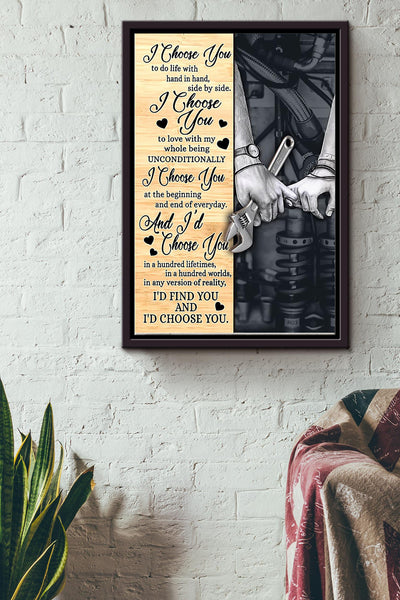 Mechanic Couple I Choose You Vow Poster Mechanical Engineer Wall Art Canvas Gift For Men Him Husband Lover Wedding Anniversary Framed Matte Canvas Framed Prints, Canvas