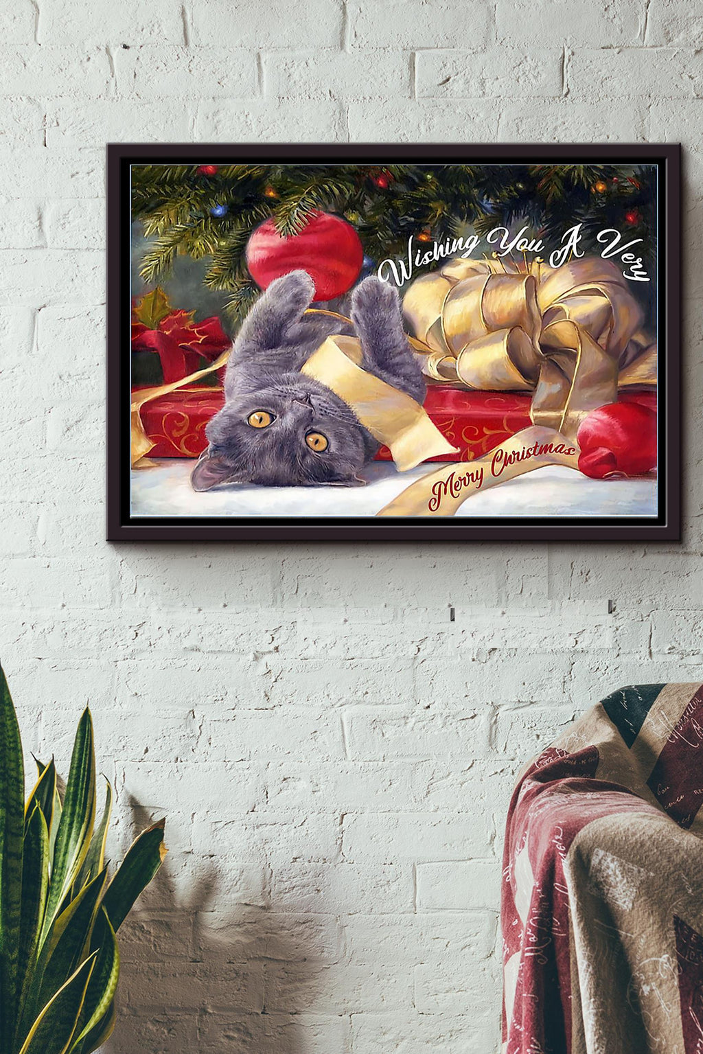 British Shorthair Wishing You A Very Mery Christmas Poster n Framed Matte Canvas