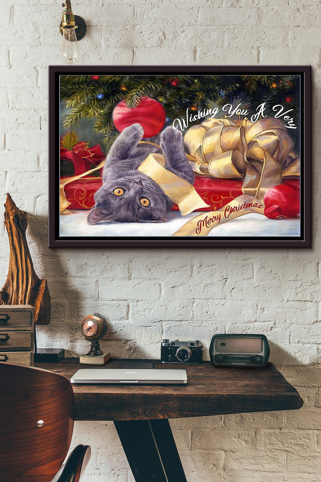 British Shorthair Wishing You A Very Mery Christmas Poster n Framed Matte Canvas