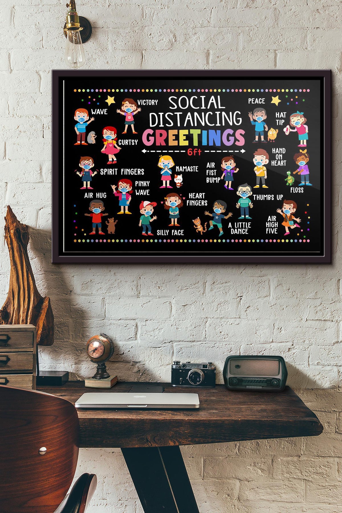 Classroom Social Distancing Greetings 6ft Poster n Framed Matte Canvas