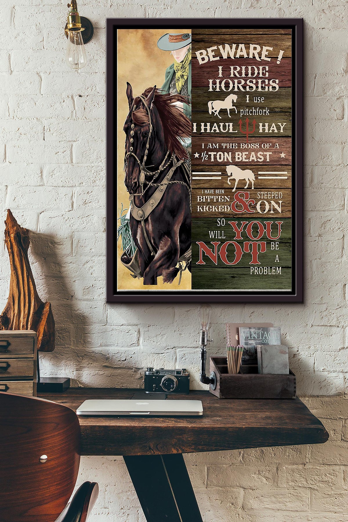 Horses Be Ware I Ride Poster - Animal Wall Art - Gift For Horse Lover Horse Rider Home Decor Farmhouse Decor Framed Matte Canvas Framed Prints, Canvas