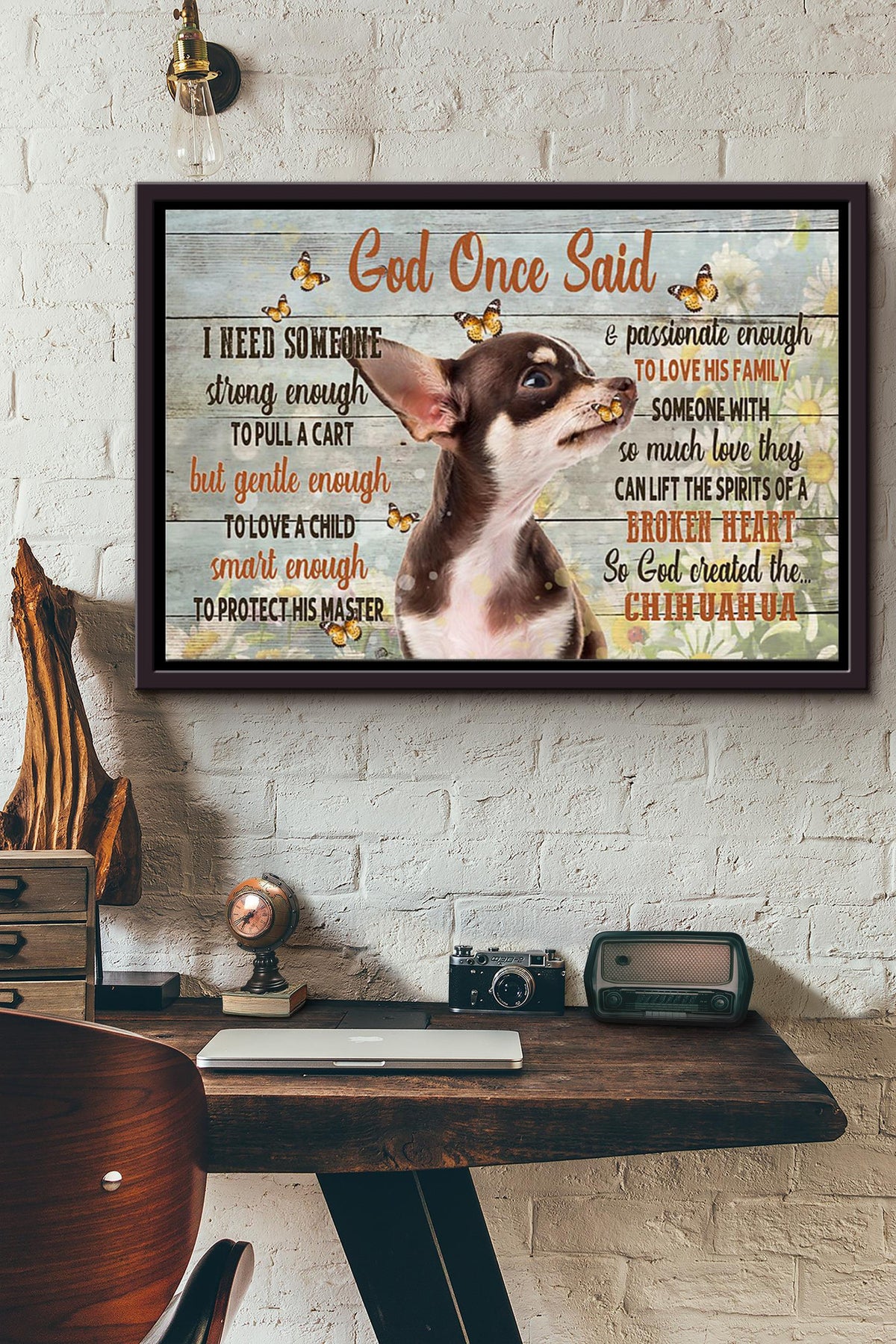 God Created The Best Dog Chihuahua Poster n Framed Matte Canvas