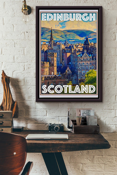 Endinburgh Travel Print Poster - Traveling Knowledge Wall Art - Gift For Tourists Traveling Lover Scotist Framed Matte Canvas Framed Prints, Canvas