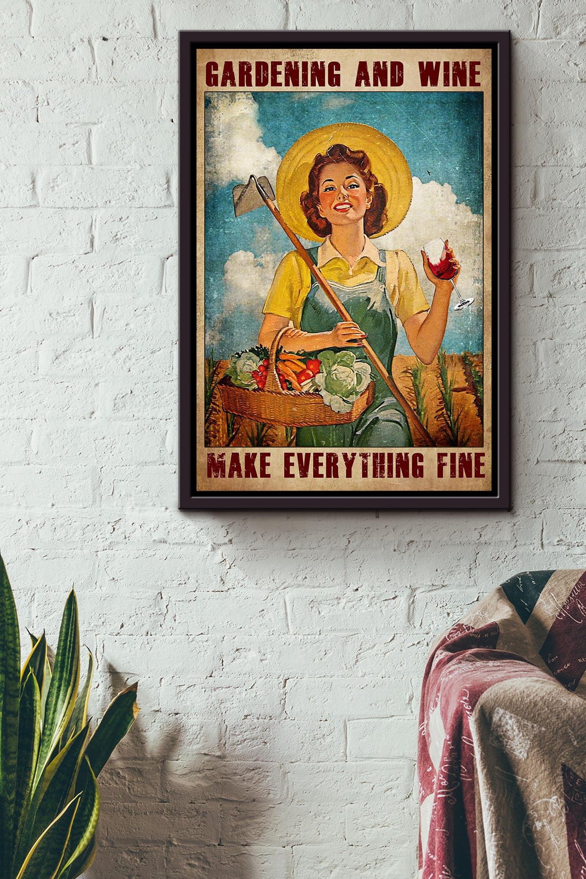 Garden And Wine Make Everything Fine Poster Gardening Wall Art For Home Farmhouse Decor Housewarming Wine Lover Framed Canvas Framed Prints, Canvas