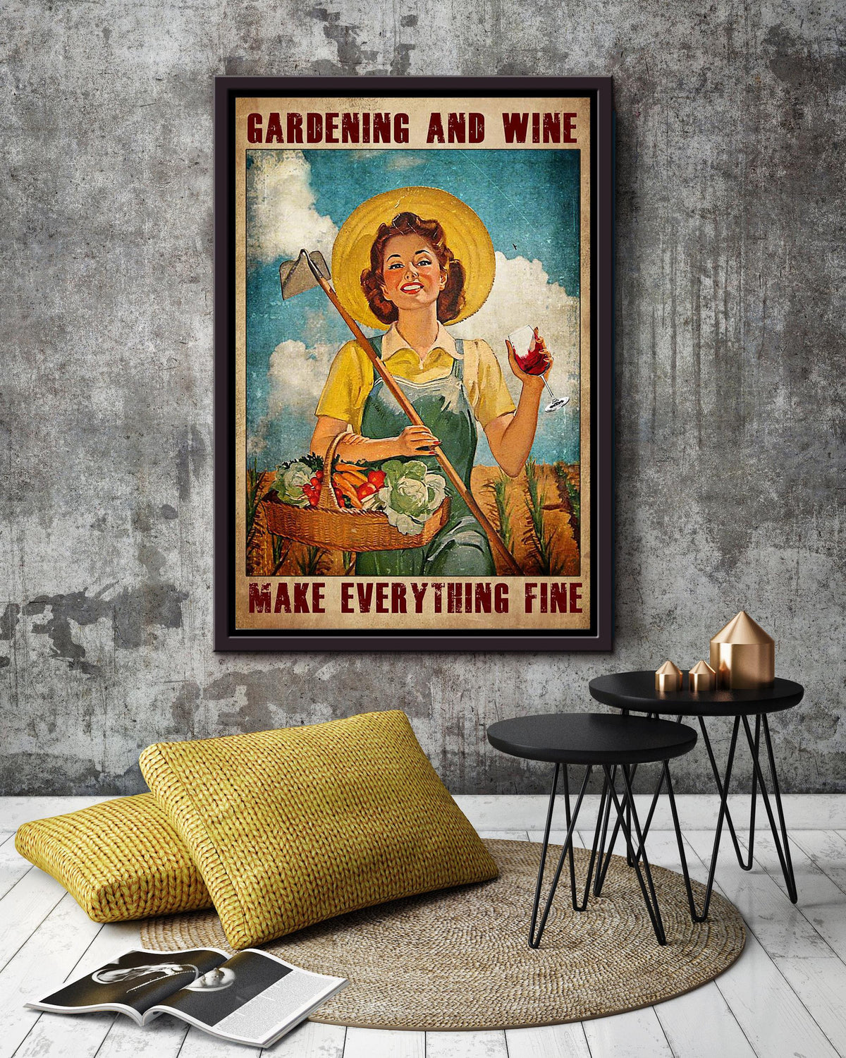 Garden And Wine Make Everything Fine Poster Gardening Wall Art For Home Farmhouse Decor Housewarming Wine Lover Framed Canvas Framed Prints, Canvas