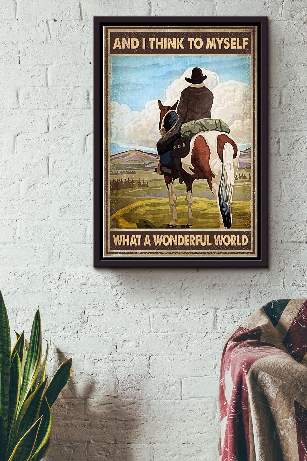 And I Thionk To Myself What A Wonderful World Traveling Around The World By Horse Poster Framed Matte Canvas