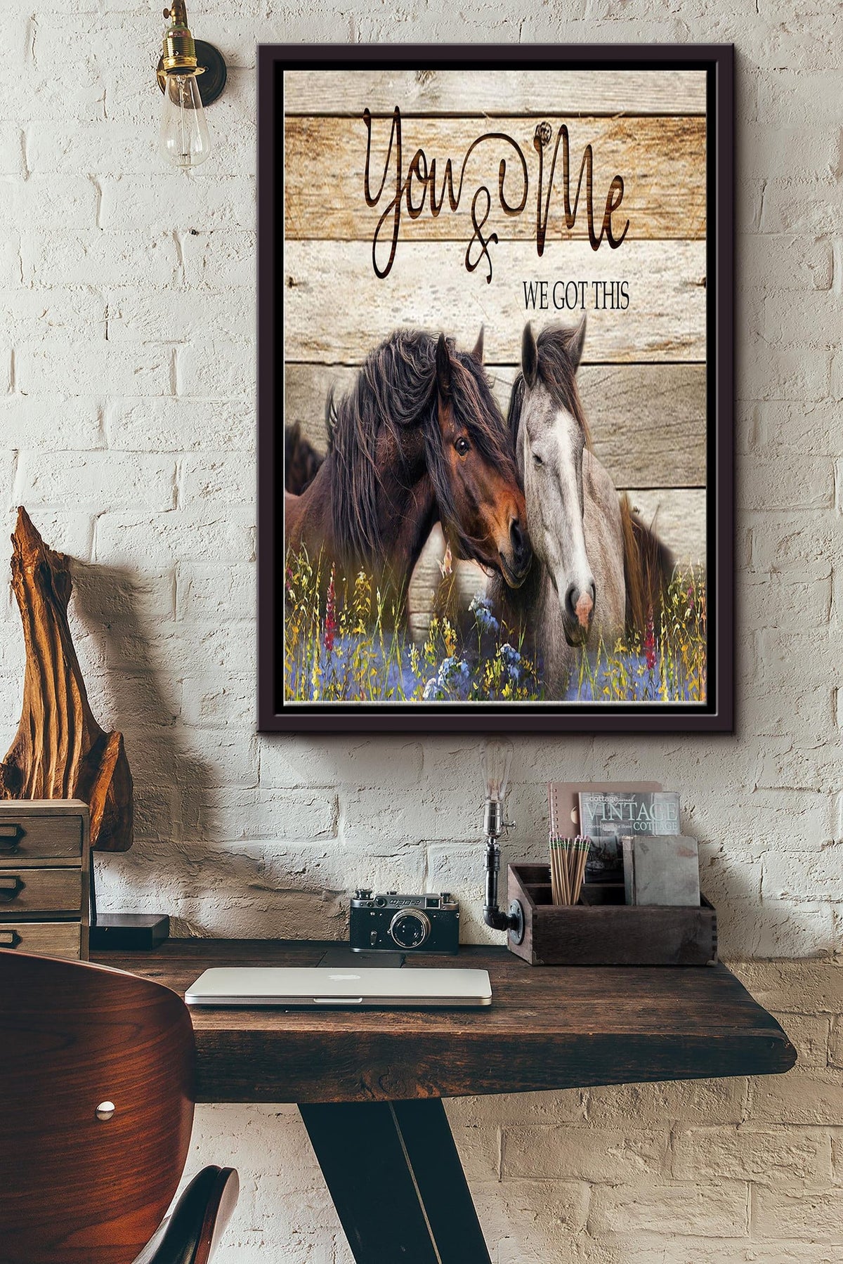 Horses Kissing You And Me We Got This Canvas Family Sign Wall Art Decor Birthday Christmas Wedding Housewarming Gift Ready To Hang Framed Matte Canvas Framed Prints, Canvas