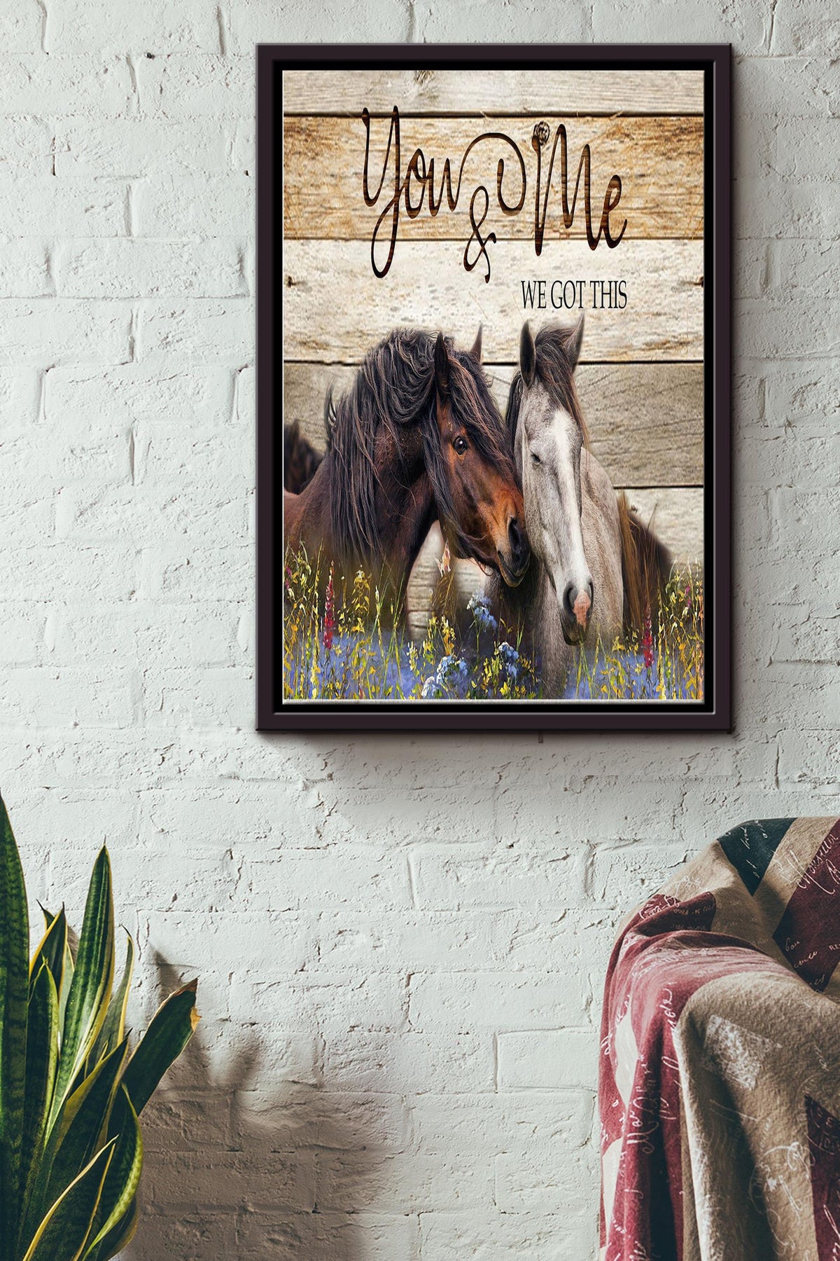 Horses Kissing You And Me We Got This Canvas Family Sign Wall Art Decor Birthday Christmas Wedding Housewarming Gift Ready To Hang Framed Matte Canvas Framed Prints, Canvas